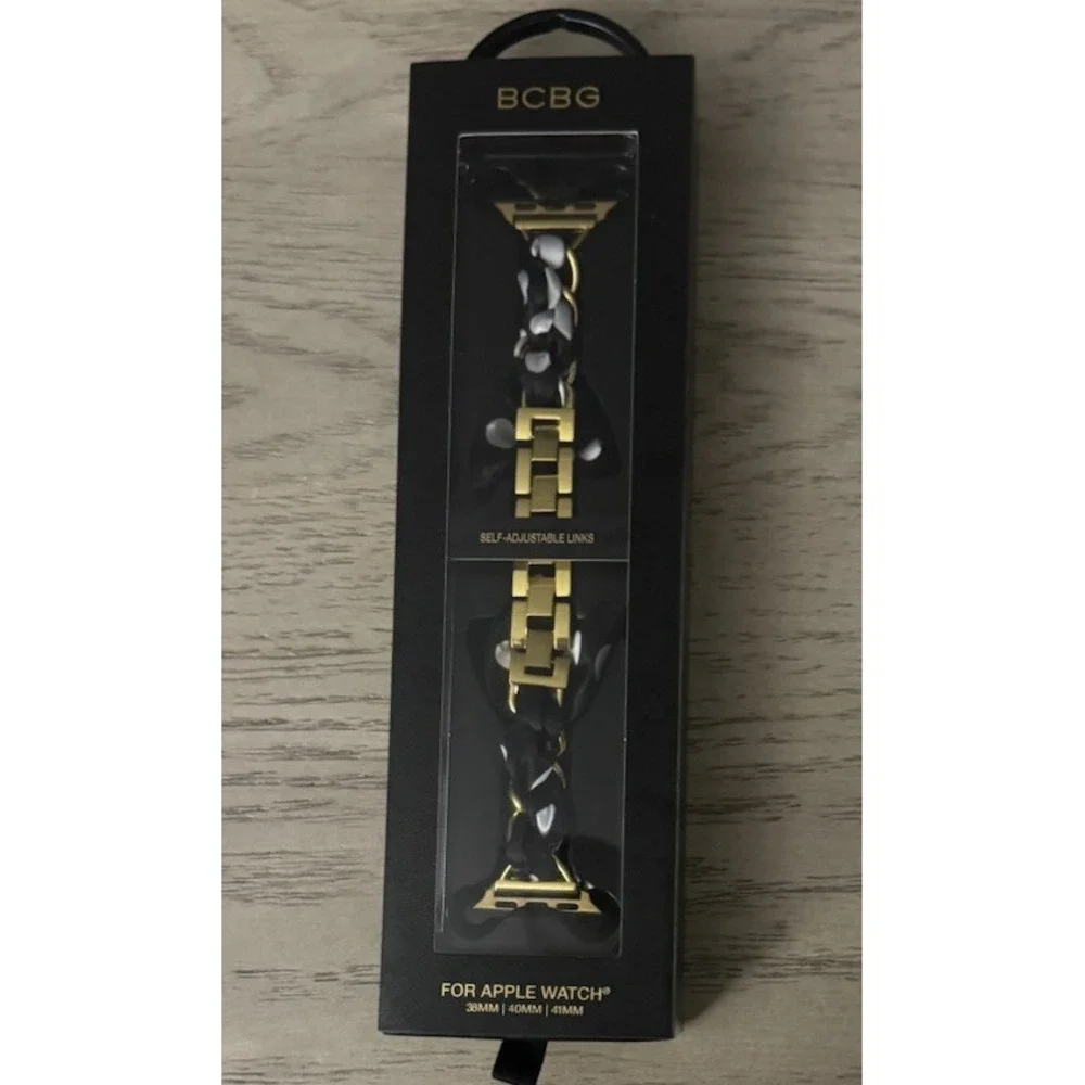 BCBG Apple Watch Band Black Gold Self Adjustable Links 38 40 41mm NIB